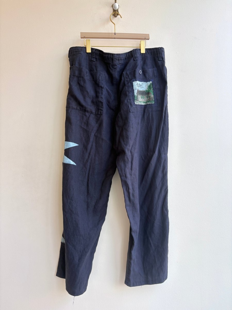Sky Blue Sawtooth Navy Linen Trousers (Reworked) - Made X Hudson
