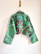 Reversible Suzani Quilted Cropped Jacket in Colors Emerald, Forest, Rust, Light Mauve & Olive, Rust, Beige, Light Blue - Made X Hudson