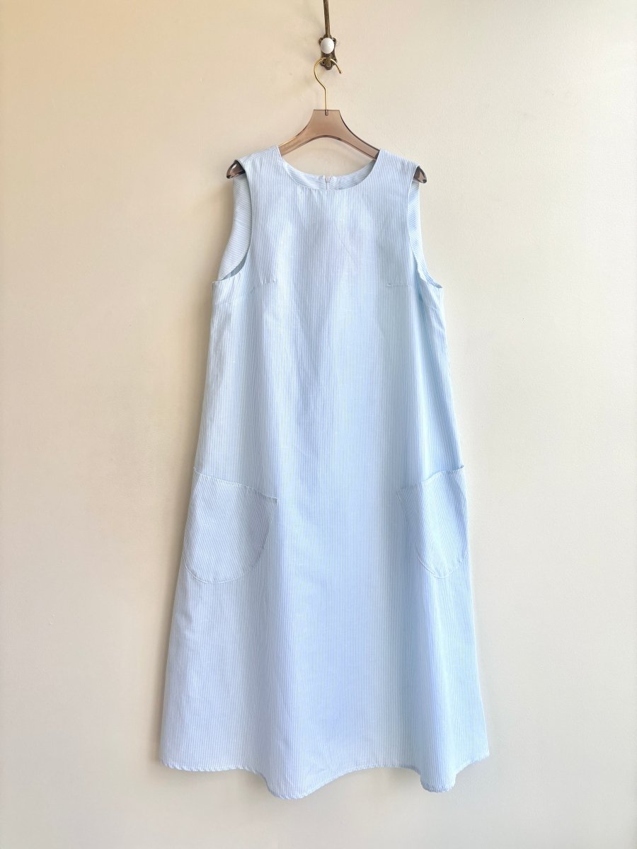 Blue Mini - Stripe Chore Dress w/ Patch Pockets - Made X Hudson