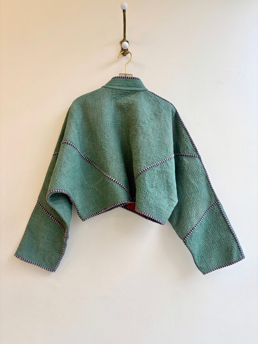 Reversible Kaira Quilted Cropped Jacket in Colors Sage Green & Blue, Red, Black, Mustard - Made X Hudson