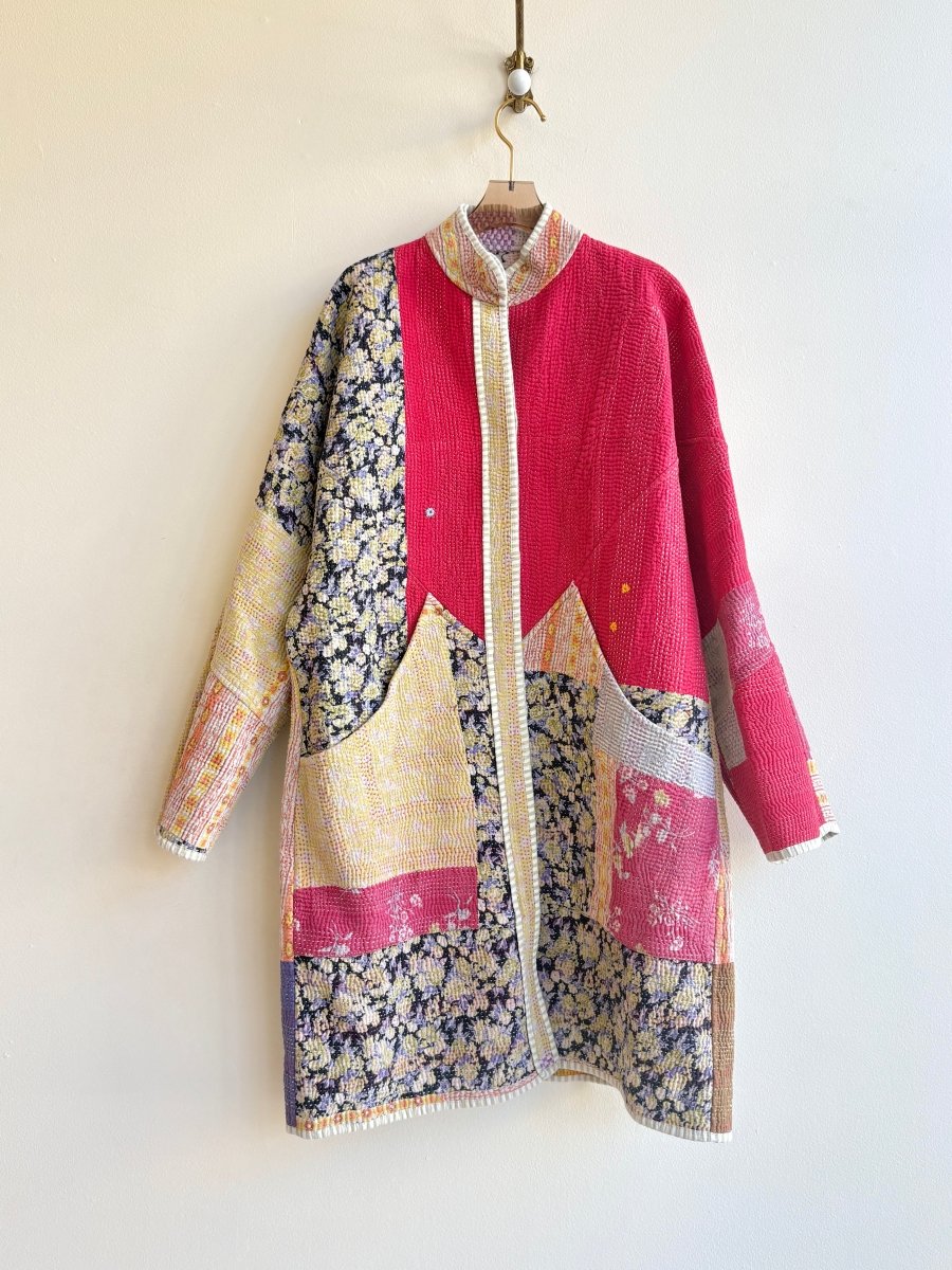 Reversible Sai Long Trench Quilted Jacket in Colors Blush, Ochre, Red, Sage & Red, Tan, Lavender, Yellow - Made X Hudson