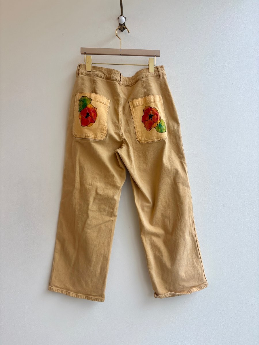 "Honey" Ocher Pants with Poppy Pockets with Embroidery | Hand Painted (Reworked) - Made X Hudson