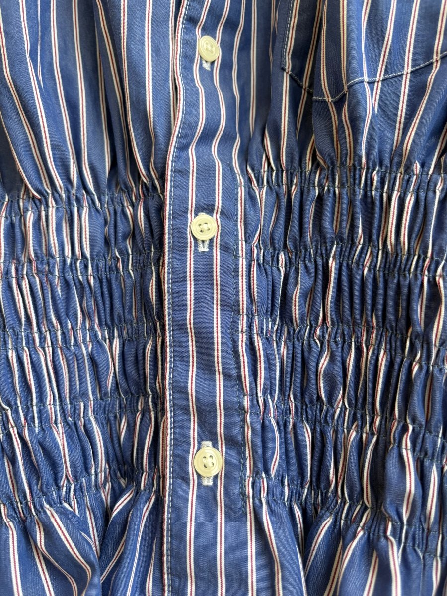 The George Top | Steel Blue w/ Red Pinstripe Button Down w/ Smocked Waist (Reworked) - Made X Hudson