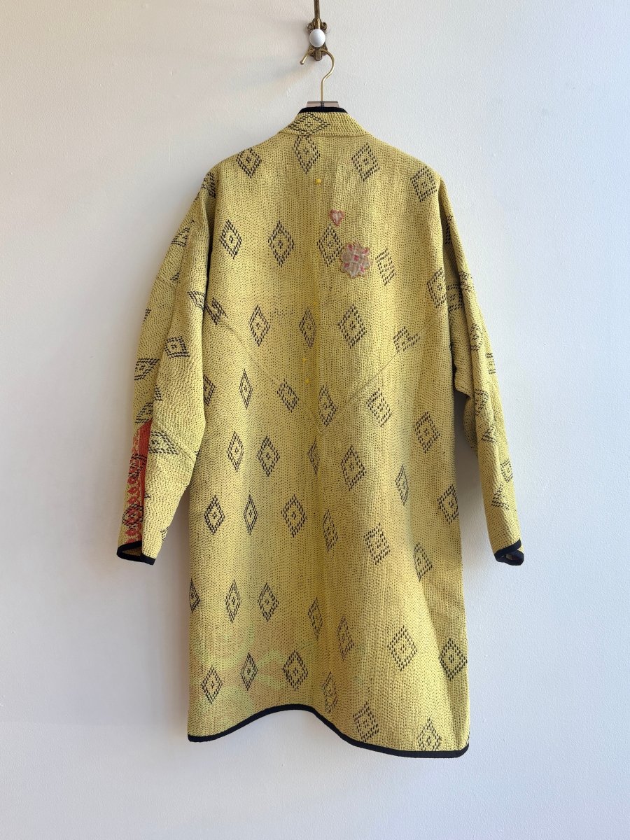 Reversible Sai Long Trench Quilted Jacket in Yellow, Orange & Red - Made X Hudson