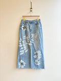 Light Blue Denim Long Floral Printed & Hand Drawn Skirt (Reworked) - Made X Hudson
