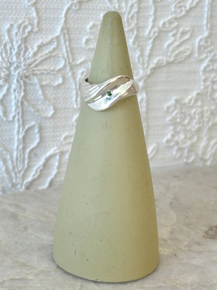 Open Croissant Ring w/ Small Chrome Diopside Stone | Sterling Silver & Brass (Matte or Polished) - Made X Hudson