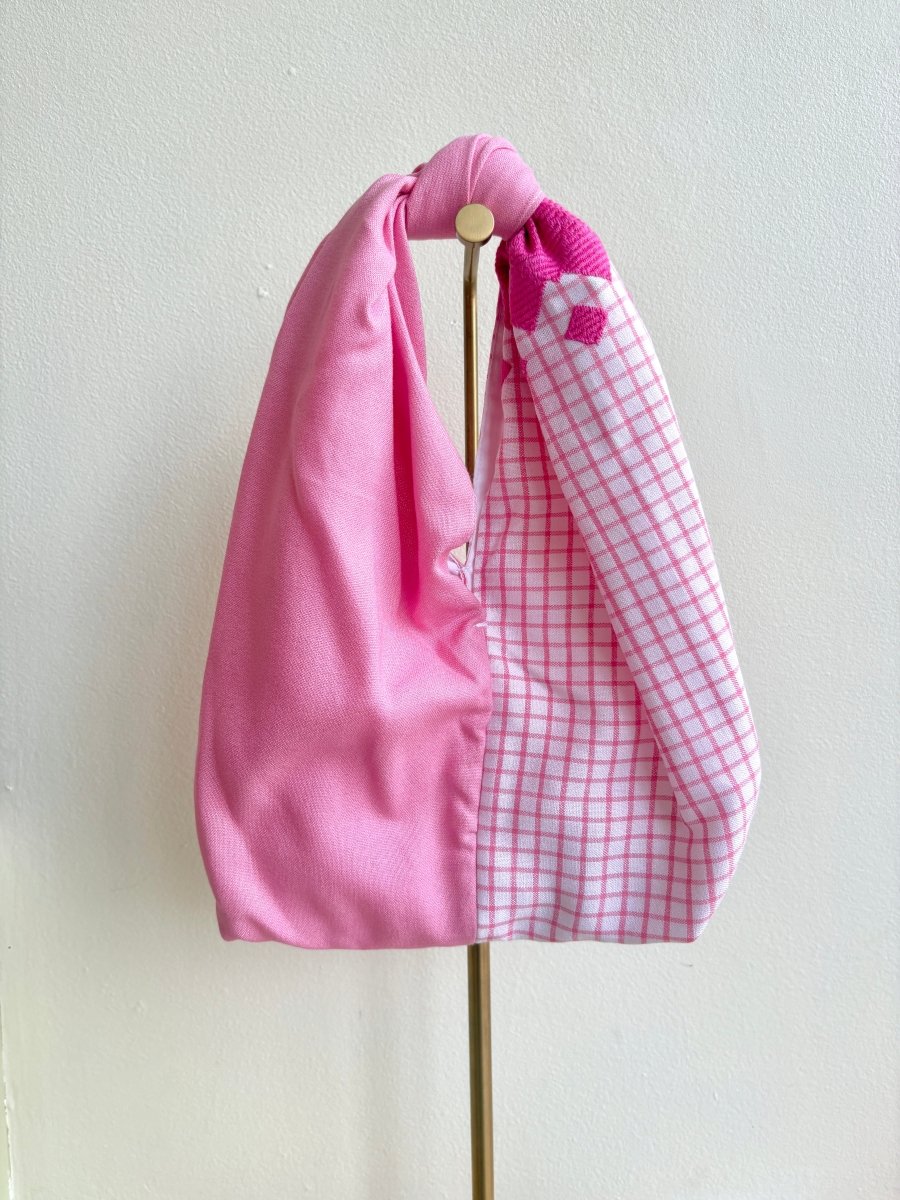 The Knot Tote Petite in Soft Pink Grid and Baby Pink - Made X Hudson