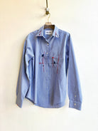 Cherry Red, Black, and Navy | Embroidered Striped Blue Button Down (Reworked) - Made X Hudson
