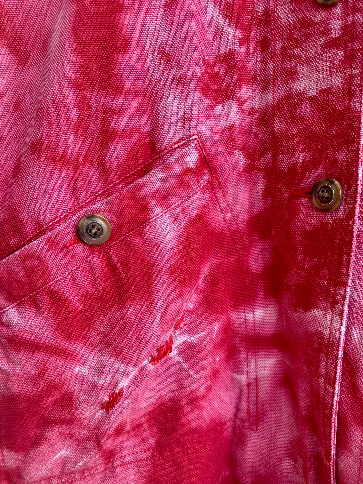 Vintage Hand Dyed Red Button Up Denim Trench Coat w/ Corduroy Accent (Reworked)