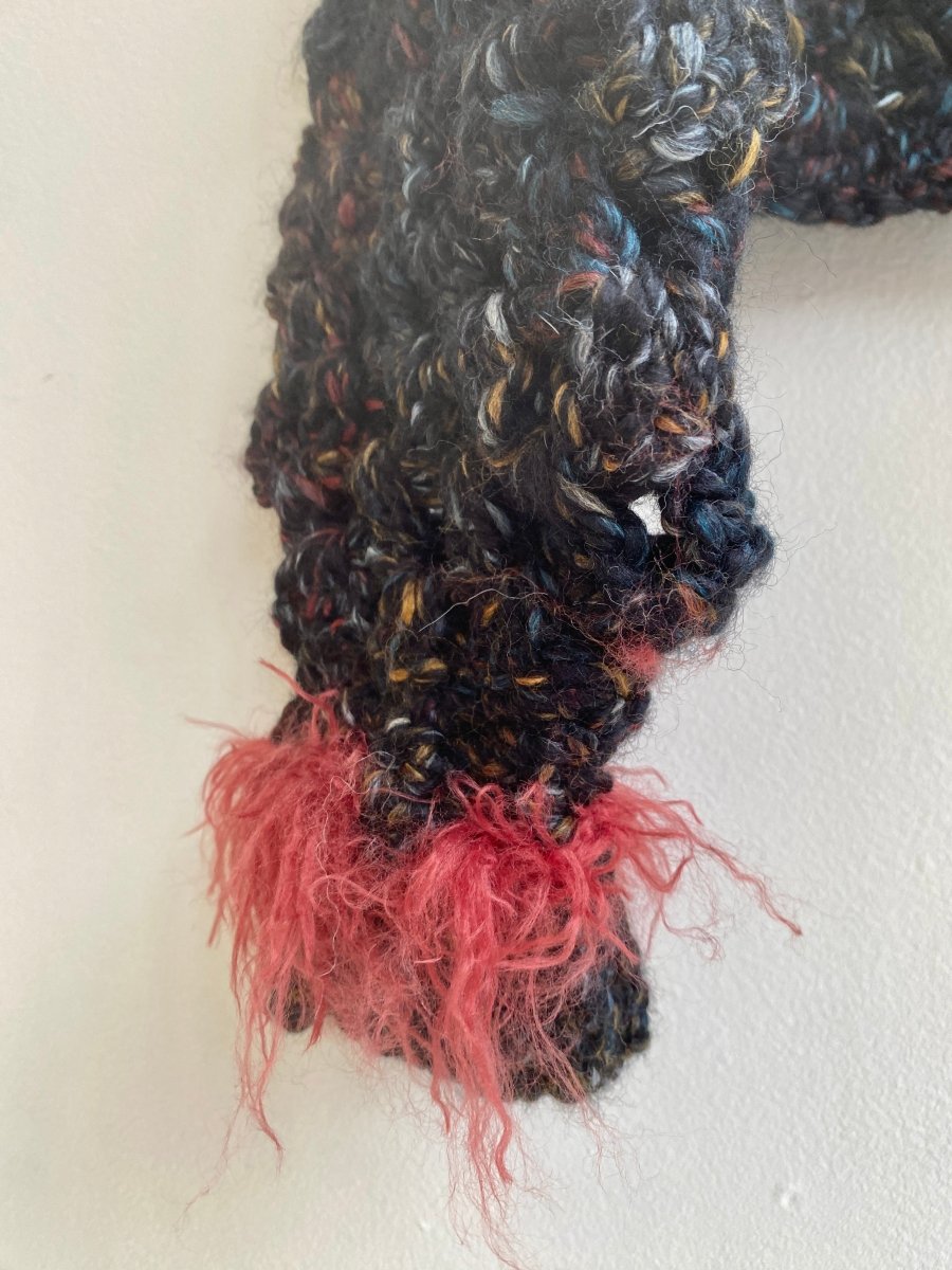 Wool Hand Crochet Cropped Sweater Black Spice w/ Red Faux Fur - Made X Hudson