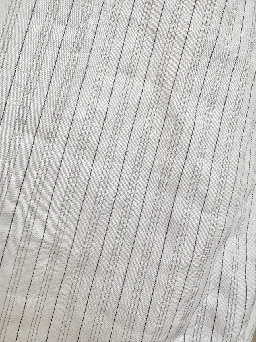 White w/ Brown Pinstripe Annette Crop Top w/ Brown Embroidered “Apres” (Reworked) - Made X Hudson