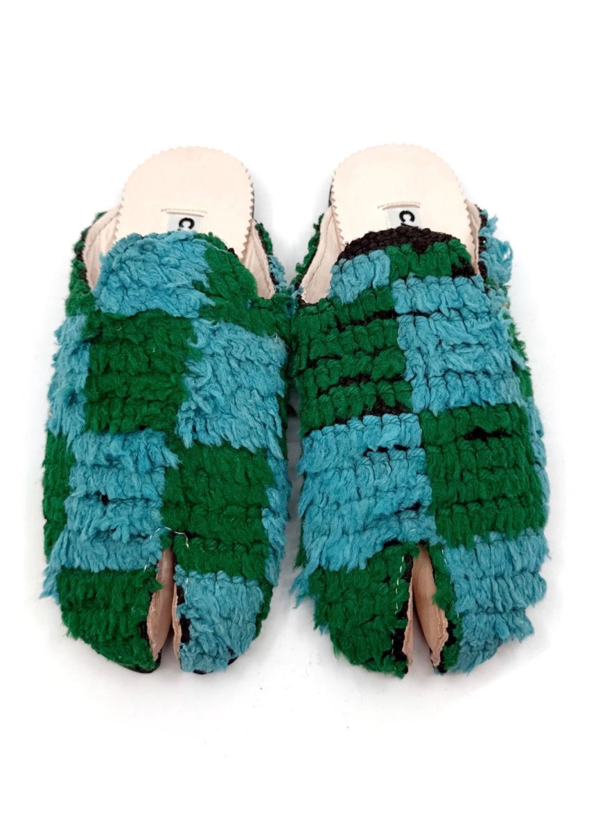 Tabi Babouche “Leone VI” Split Toe Flats In Colors Emerald, Sky Blue (Size 39) - Made X Hudson