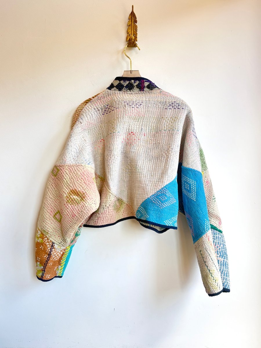 Reversible Kaira Quilted Cropped Jacket in Colors Blue, Pink, Green, Cream & Cream, Blue, Sage, Navy - Made X Hudson