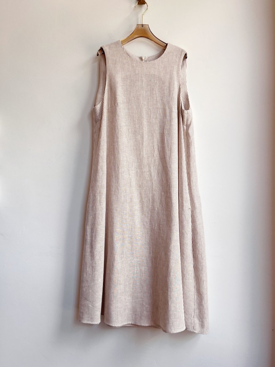 Tan and White Mini - Stripe Chore Dress - Made X Hudson