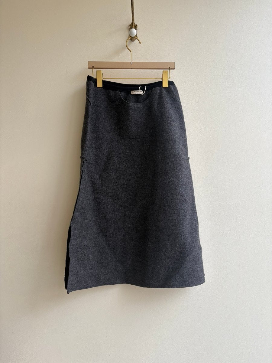 Dark Grey Wool Midi Over Skirt w/ One Pocket & Adjustable Zipper Front - Made X Hudson