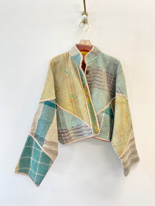 Reversible Kaira Quilted Cropped Jacket in Colors Sage, Ice Blue, Carmel & Orange, Yellow, Black