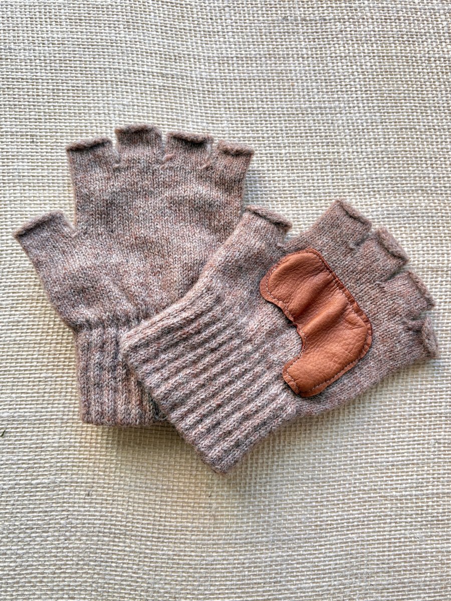 Fingerless Wool Gloves w/ Leather Palms | Womens One Size