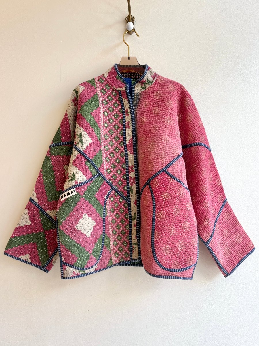 Reversible Ladhiya Quilted Jacket in Colors Watermelon Pink, Green, Cream & Blue, Black, Pink, Brick Red - Made X Hudson