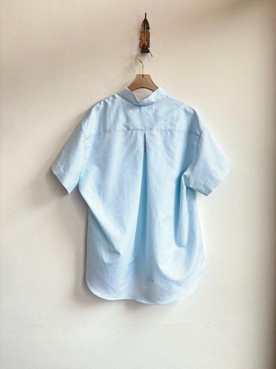 Short Sleeve Popover Shirt in Blue Mini - stripe - Made X Hudson