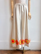 Neon Orange & Green Retro Floral Embroidered Wide-Leg Pant - Made X Hudson