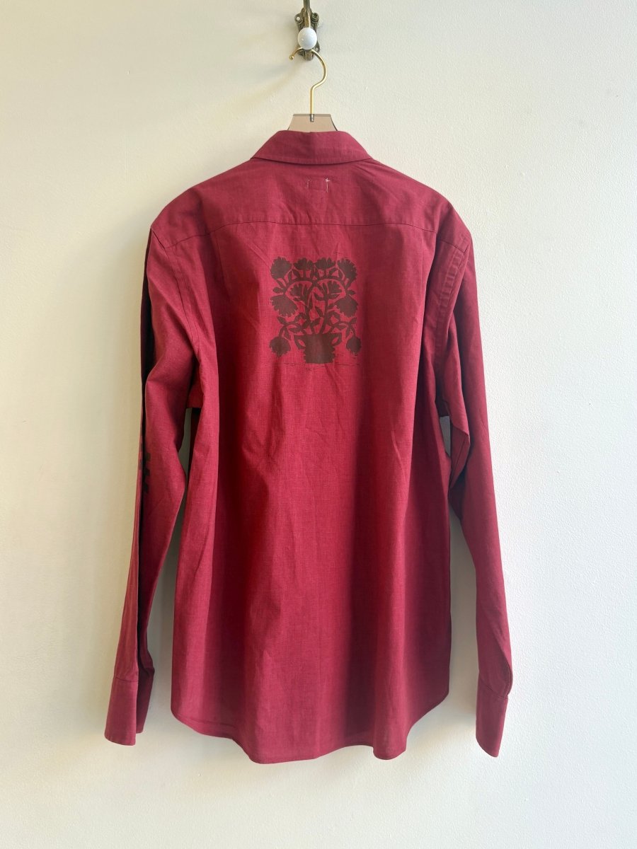 Crimson Tiny Print Button Up| Block Printed (Reworked) - Made X Hudson