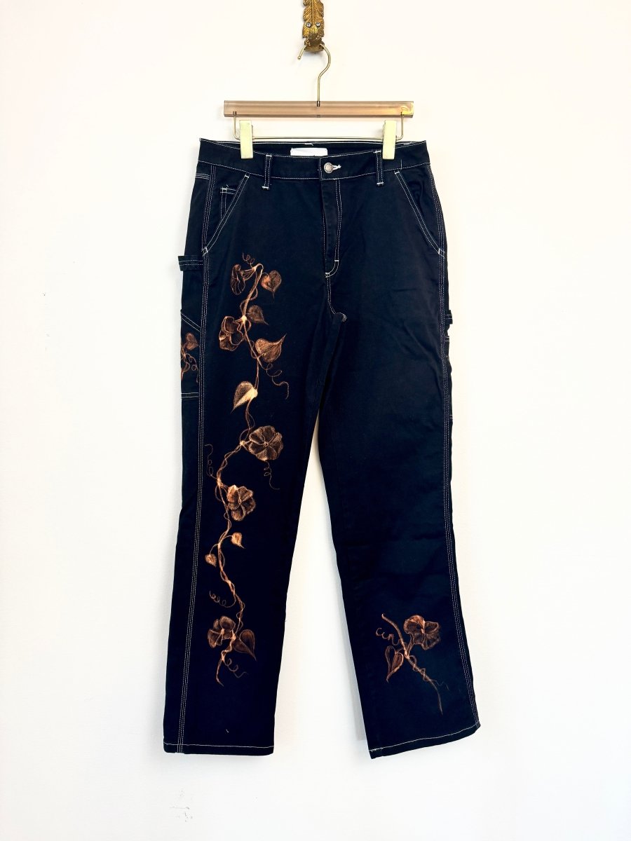 Morning Glory Black Painter Pants | Hand Painted (Reworked) - Made X Hudson