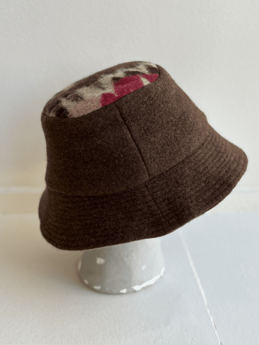 Brown Deadstock Wool Bucket Hat w/ Green, Red, Brown, Neutral Top - Made X Hudson