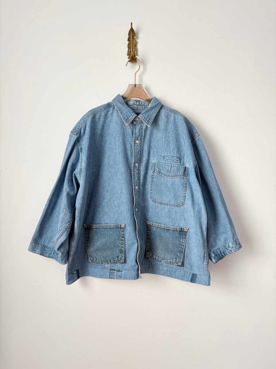 Multi - Pocket Denim Shirtjacket with Quilted Back and Silver Snaps (Reworked) - Made X Hudson