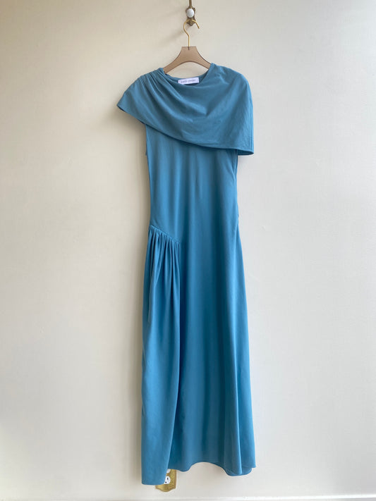 Marina Moscone | Blue Cowl Draped Gathered Side Dress (Vintage)