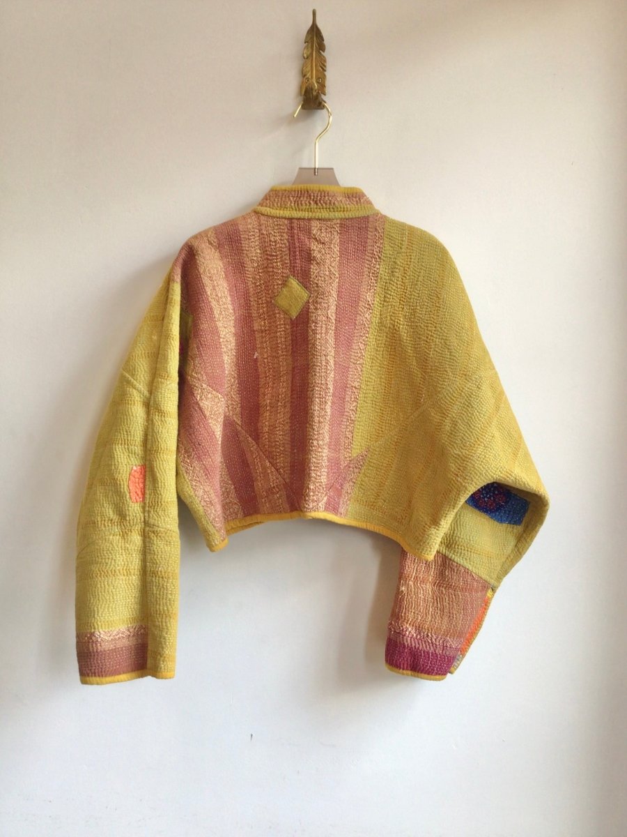 Reversible Kaira Quilted Cropped Jacket in Colors Teal, Red, Orange, Black & Mustard, Tan, Gold - Made X Hudson