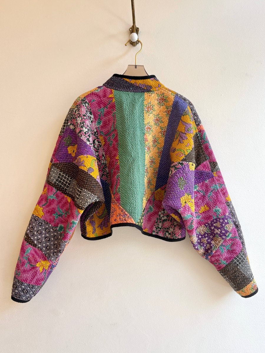 Reversible Kaira Quilted Cropped Jacket in Colors Purple, Yellow, Pink, Brown & Cream, Blush, Sage, Orange, Blue Grey - Made X Hudson