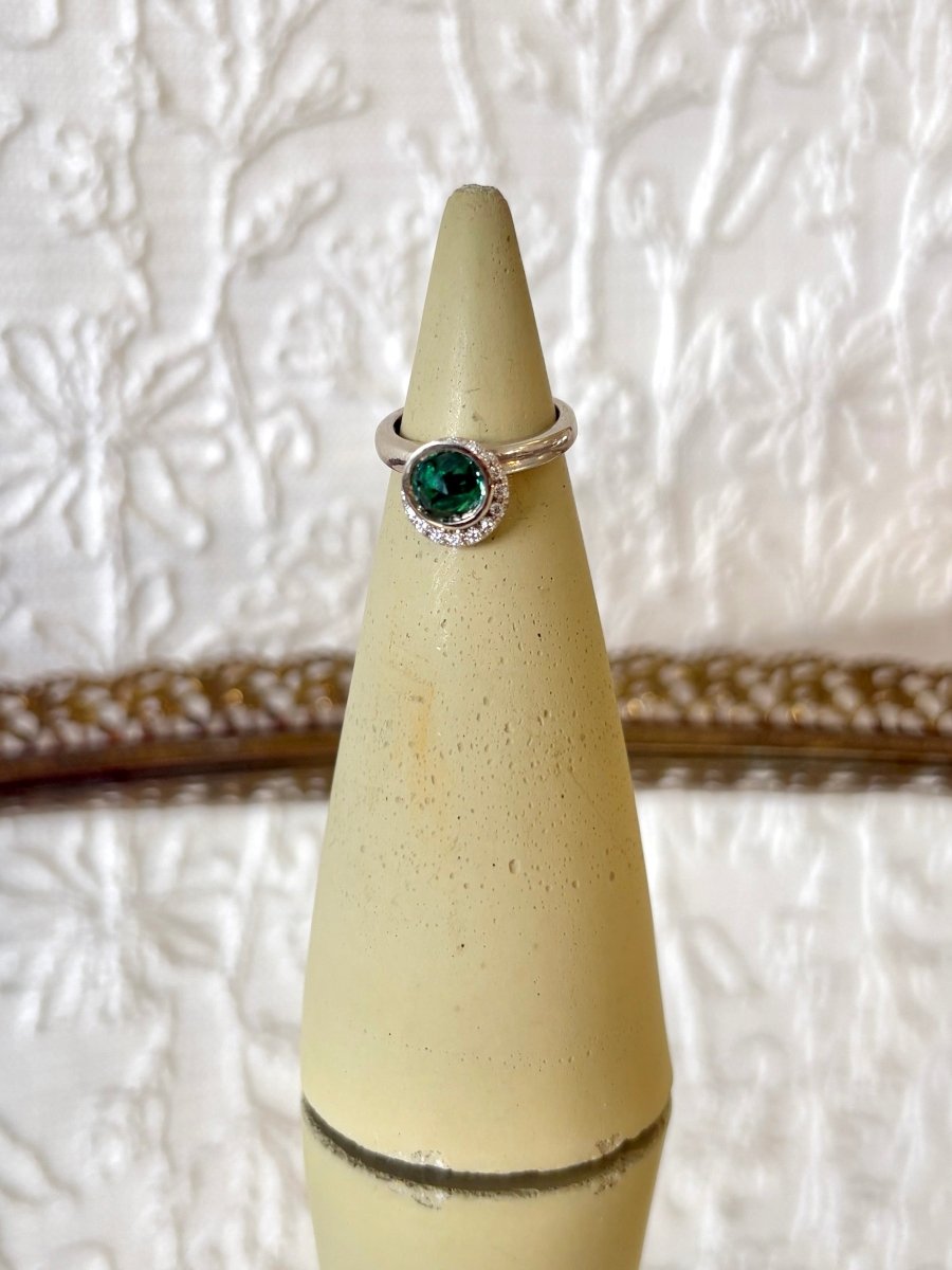 Round Rock - n - Roll Sterling Silver Ring w/ Green CZ Stone - Made X Hudson