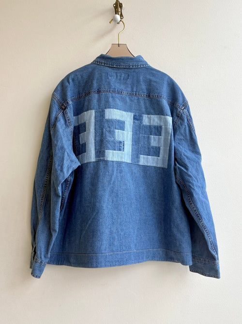Angel Number "333" Blue Denim Shirtjacket w/ Patch Pockets (Reworked) - Made X Hudson