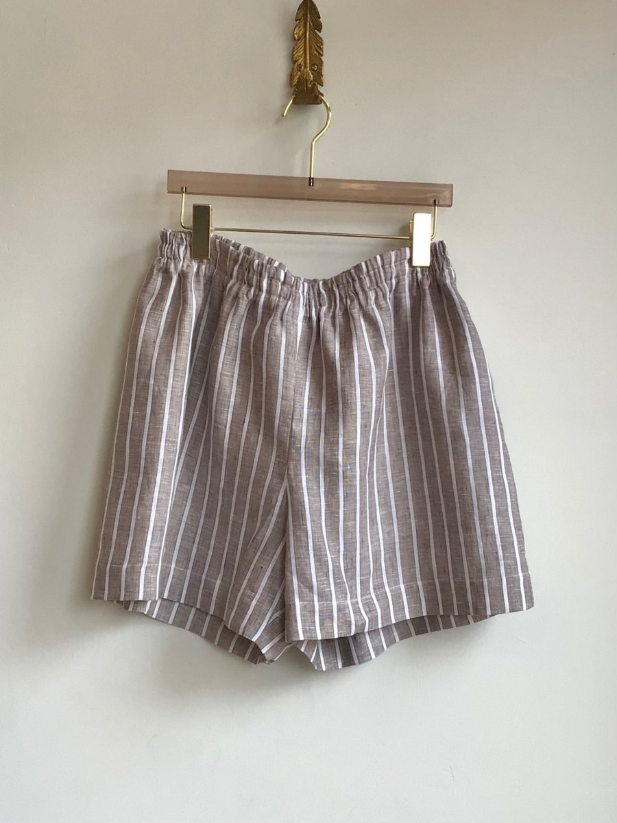 Brown Pinstripe Linen Town Shorts - Made X Hudson