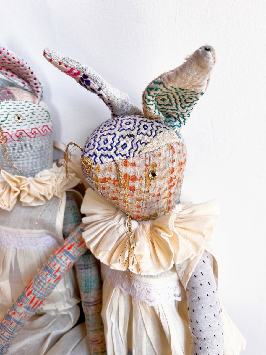 Kantha Ruffle Bunny Cotton Art Doll | Multiple Colors - Made X Hudson
