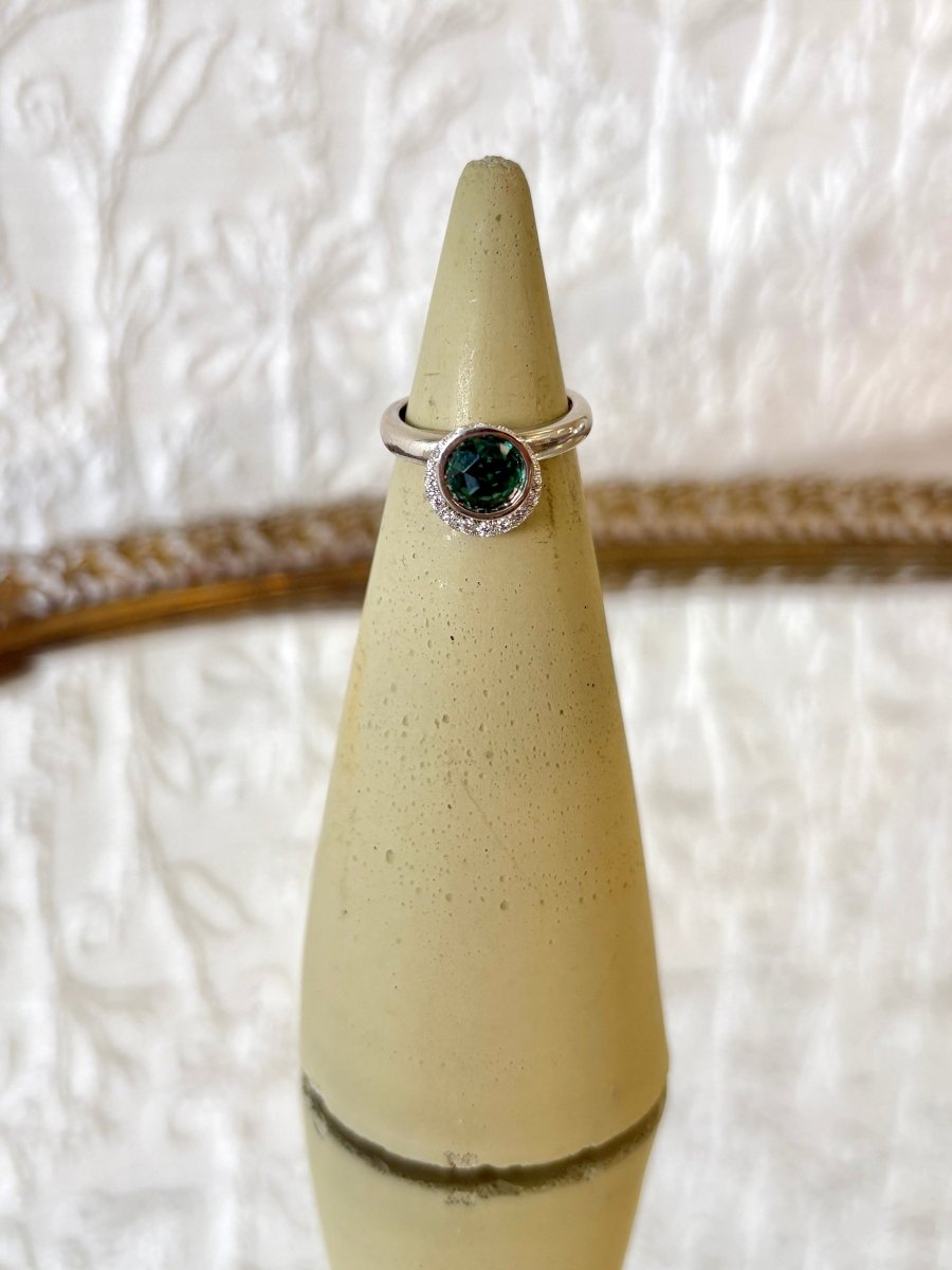 Round Rock - n - Roll Sterling Silver Ring w/ Green CZ Stone - Made X Hudson