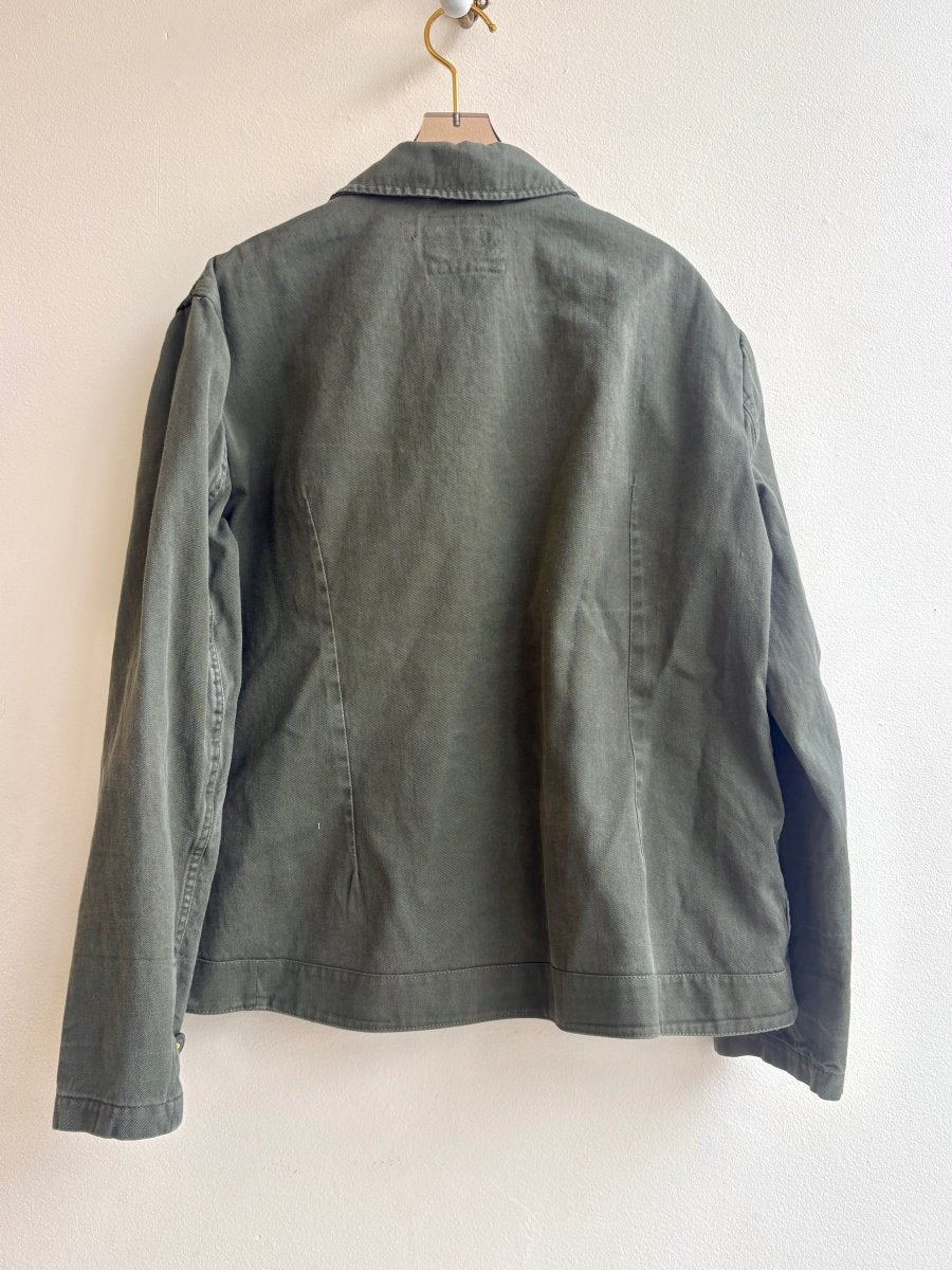 Fern Green Shirtjacket w/ Patch Pockets and Yellow Embroidery (Reworked) - Made X Hudson