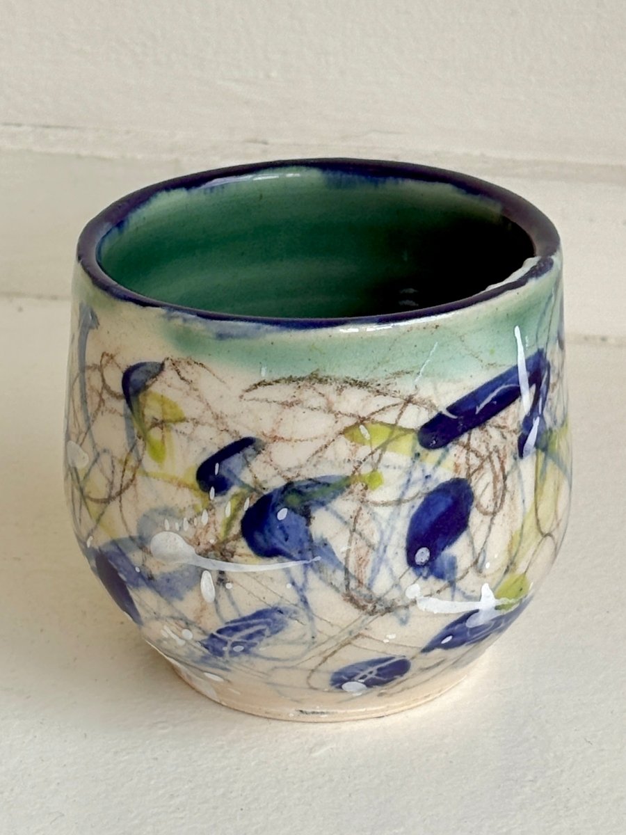 Teal, Navy, Cream & Highlighter Yellow Glazed Interior Decorative Vase (Multiple Styles) - Made X Hudson