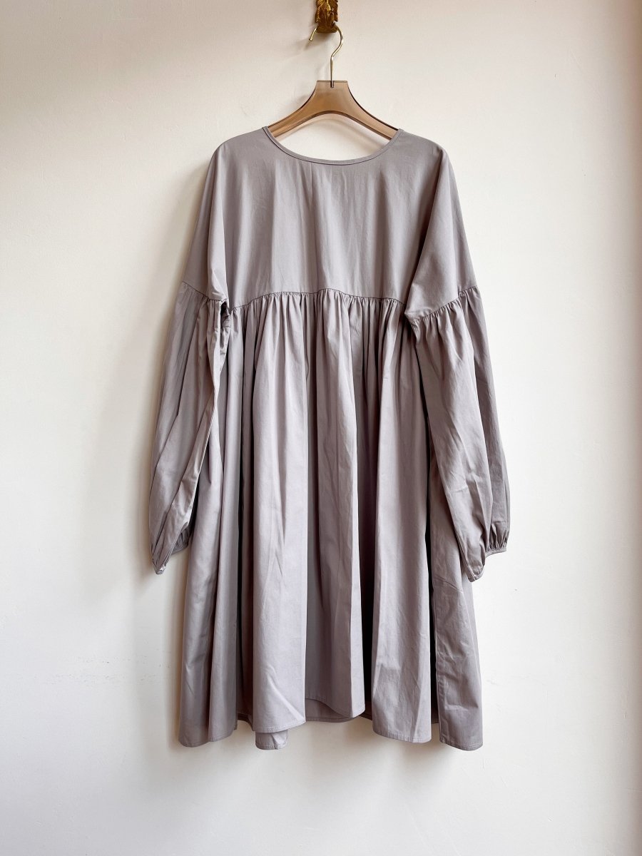 Grey Long Sleeve Cotton Phoebe Puff Sleeve Dress w/ Belt - Made X Hudson