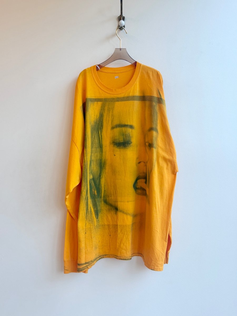 Kate Moss Smoking Cyanotype Yellow Oversized Long Sleeve Shirt (Reworked) - Made X Hudson