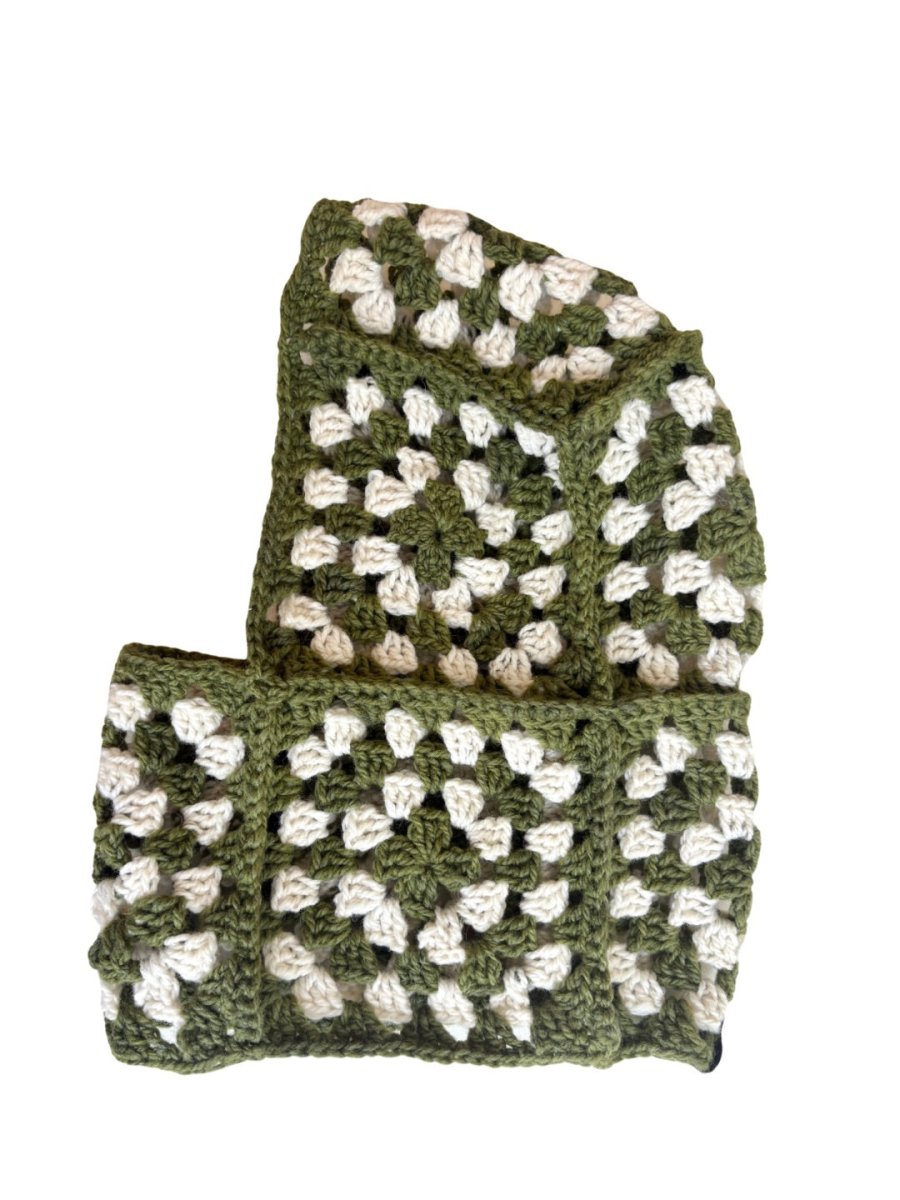 Olive and White Wool Blend Hand Crochet Balaclava - Made X Hudson