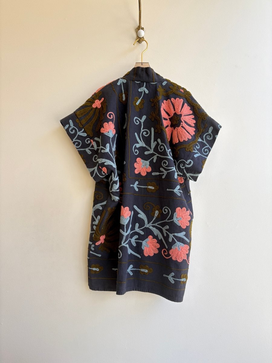 Navy, Coral, Pale Blue Suzani Haori Vest - Made X Hudson