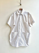 Utility Short Sleeve Shirt Snap Up in Tan and White w/ Patch Pockets - Made X Hudson