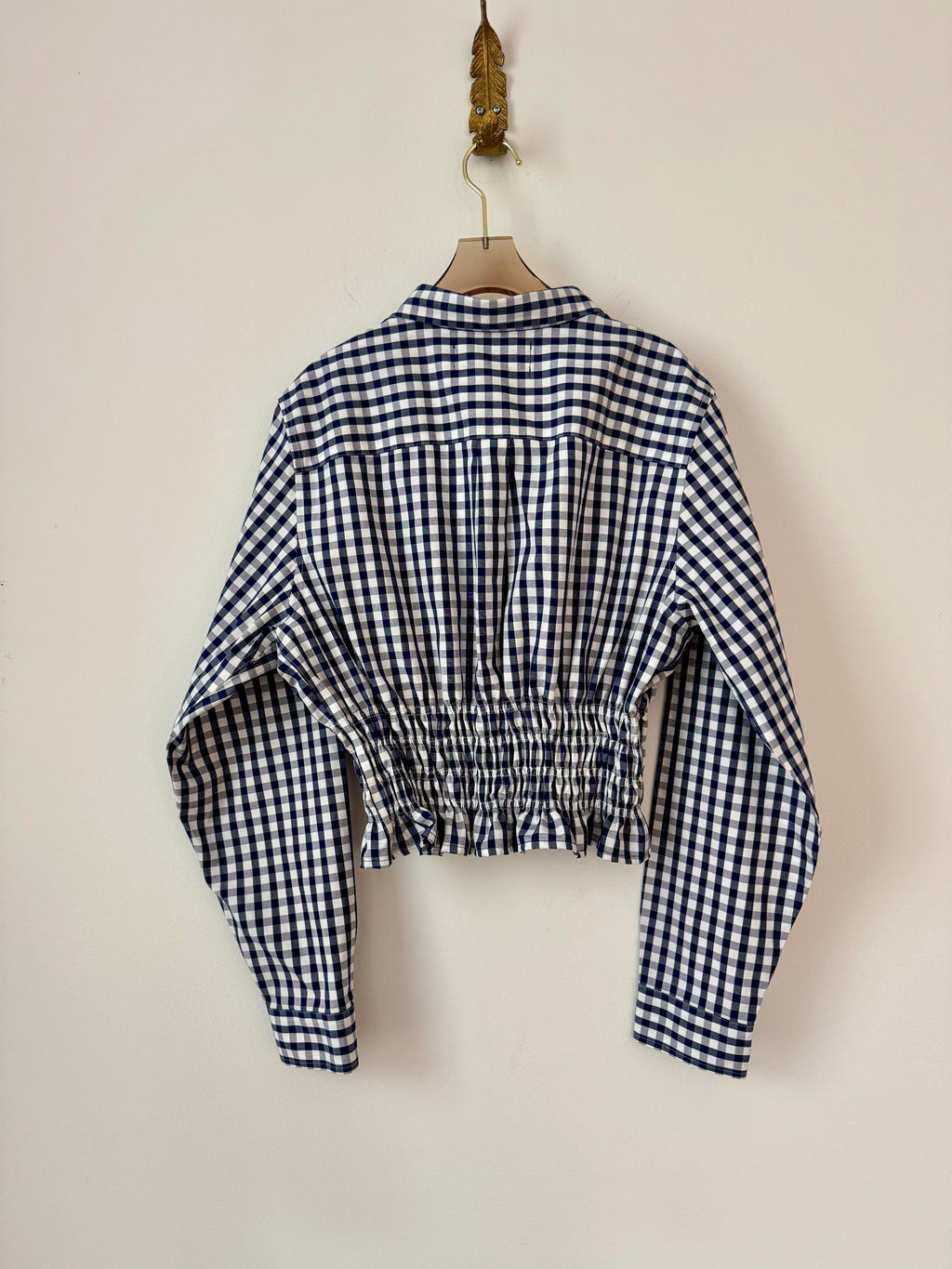 The George Top | Navy & White Gingham Button Down w/ Smocked Waist (Reworked)