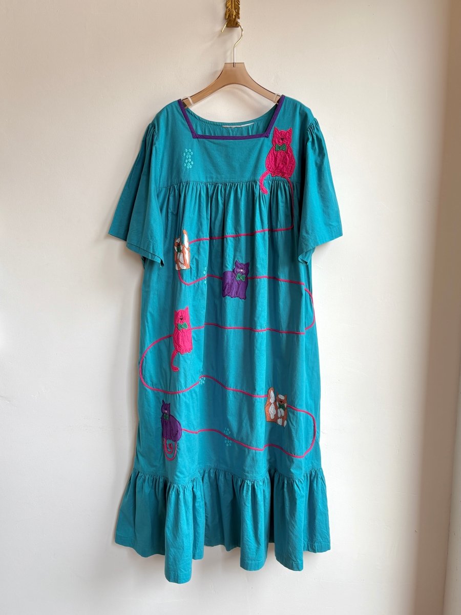 Teal Feline Dress (Vintage) - Made X Hudson