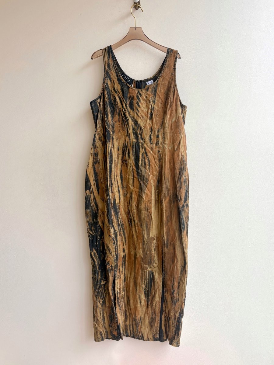 Brushstroke Linen Dress in Black and Moss (Reworked) - Made X Hudson