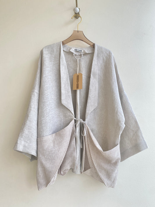 Linen Chore Jacket w/ Pinstripe Patch Pockets