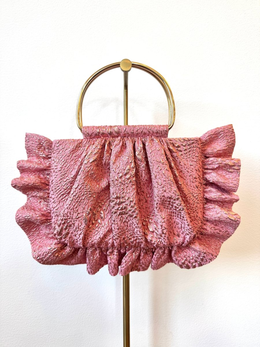 Shimmer Crinkle Baby Pink Gathered Minnie Ruffle Bag - Made X Hudson