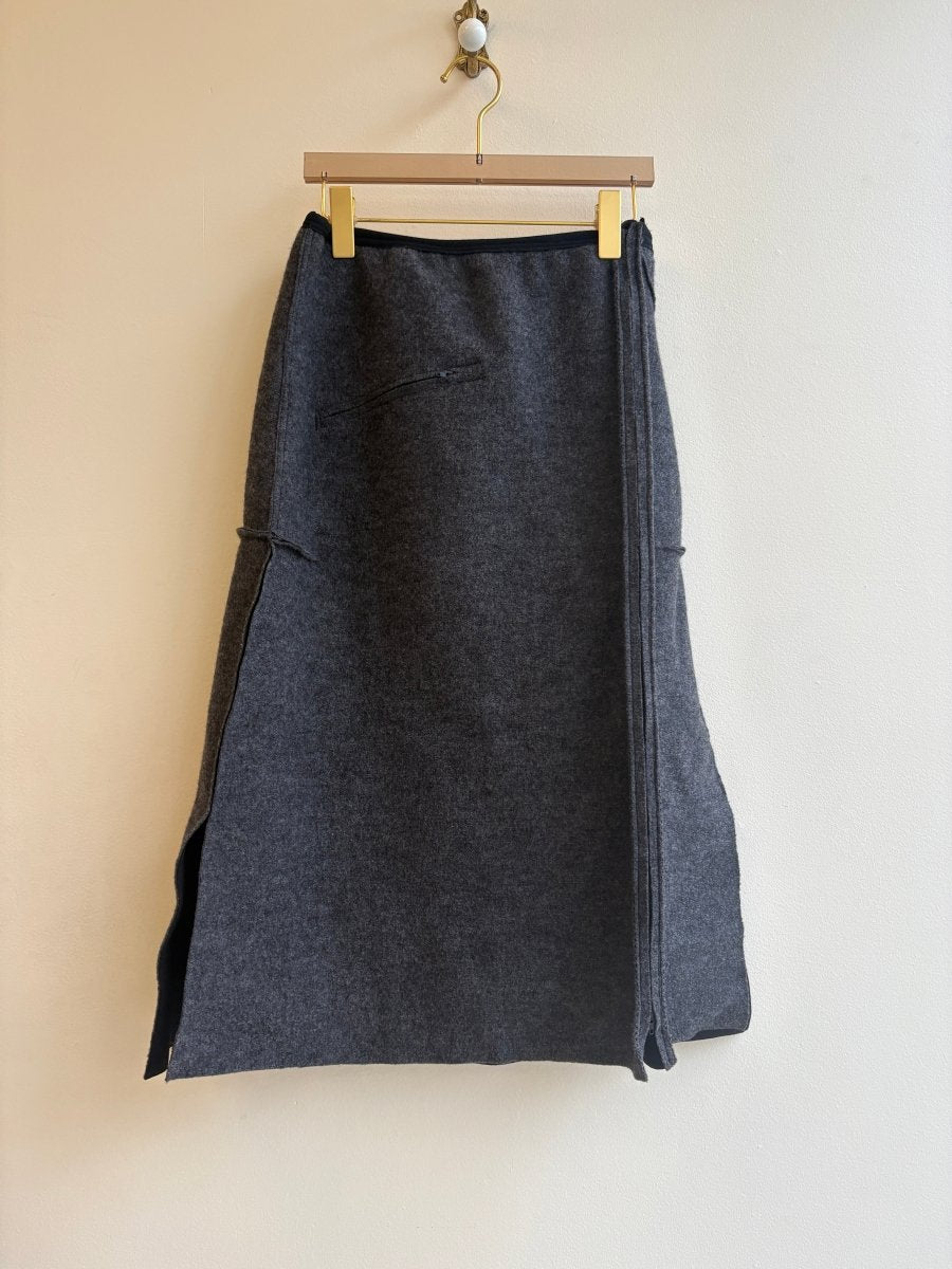 Dark Grey Wool Midi Over Skirt w/ One Pocket & Adjustable Zipper Front - Made X Hudson