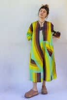 Black, Brown, Green, Yellow Rainbow Saturn “Emilie” Dress - Made X Hudson